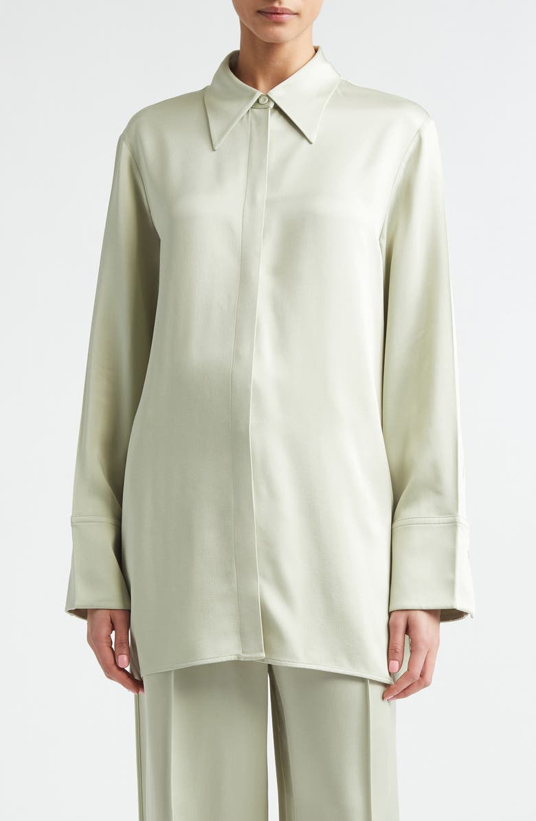 Jil Sander Fluid Satin Button-Up Shirt, Main, color, Pastel Green