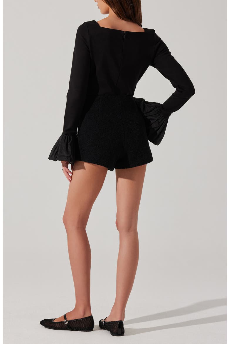 Genessy Ruffle Cuff Mixed Media Top, Alternate, color, BLACK