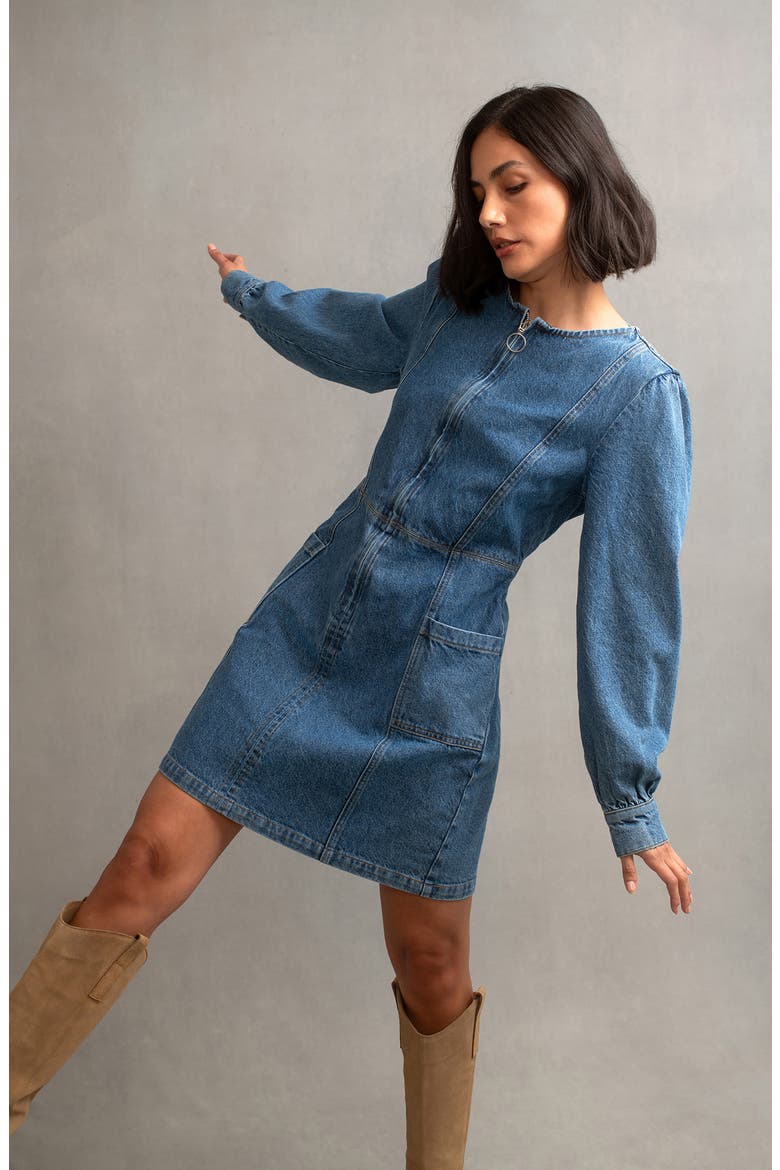Highgate Long Sleeve Denim Minidress, Alternate, color, BLUE