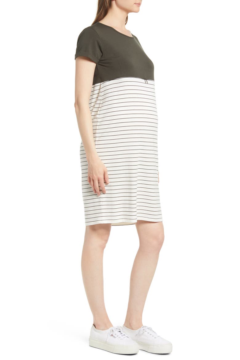 Stripe Maternity/Nursing Nightgown, Alternate, color, KHAKI