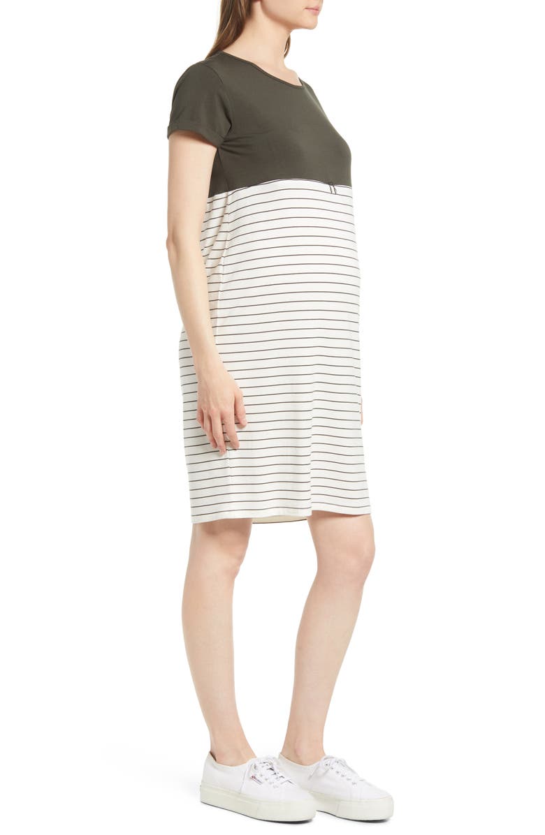 Angel Maternity Stripe Maternity/Nursing Nightgown, Alternate, color, Khaki