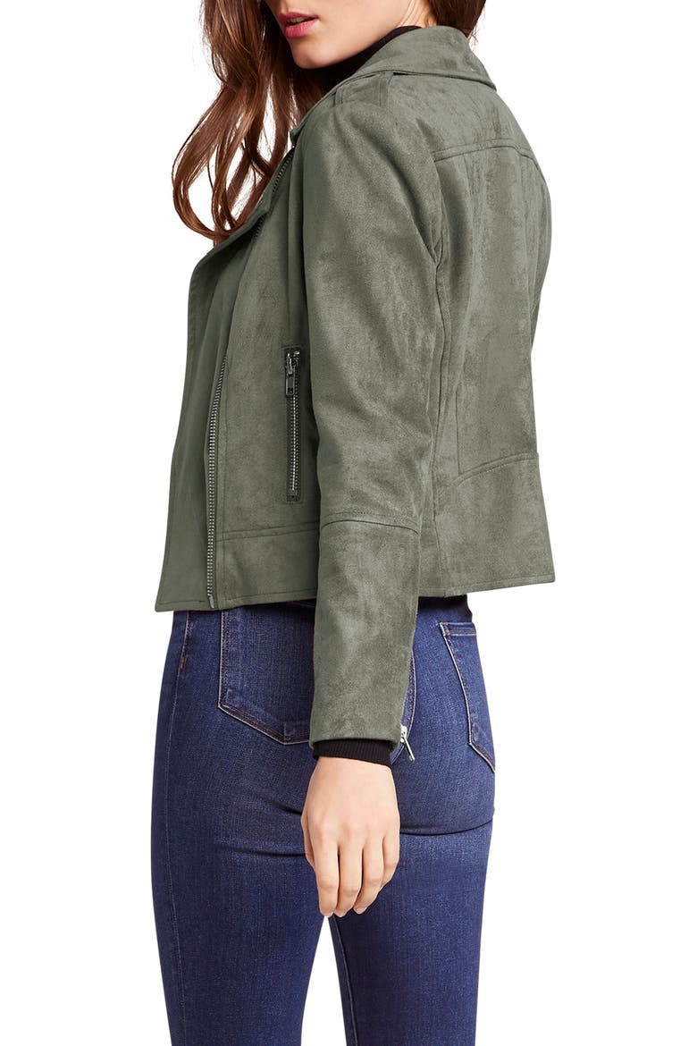 BB Dakota Not Your Baby Faux Suede Moto Jacket, Alternate, color, SURPLUS GREEN