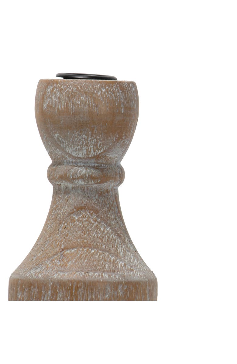 Foreside Home and Garden Natural Whitewashed Large Wood Taper Candle Holder, Alternate, color, Brown
