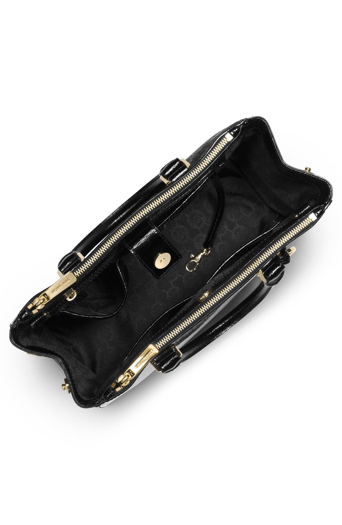 'Medium Sutton' Bark Embossed Patent Leather Satchel, Alternate, color, BLACK