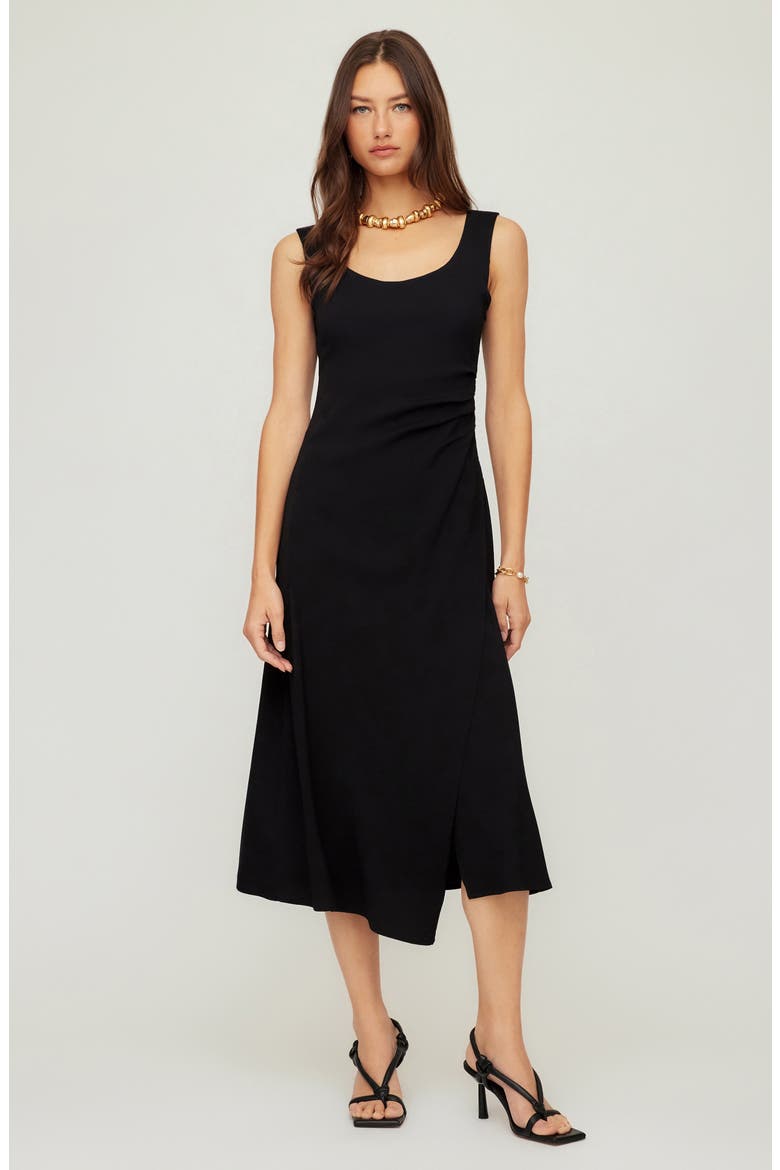 Shari Side Shirred Midi Dress, Alternate, color, BLACK