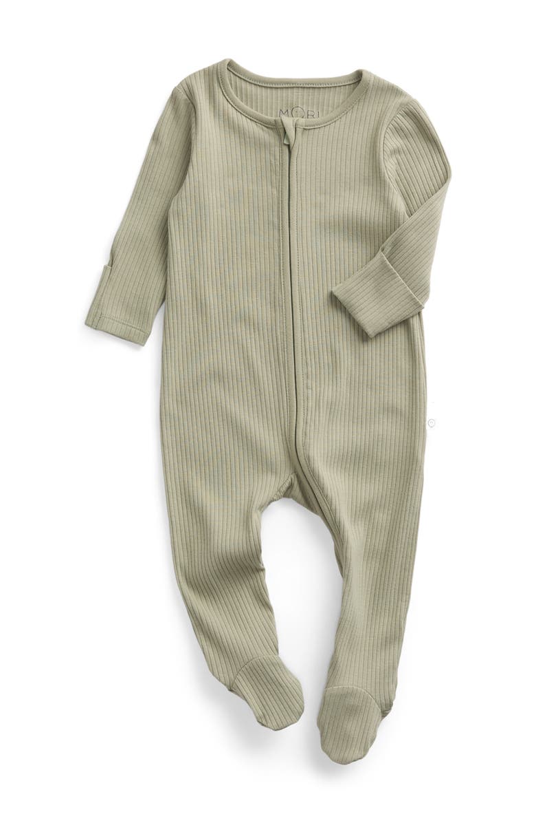 MORI Ribbed Two Way Zip-Up Sleepsuit, Main, color, Sage
