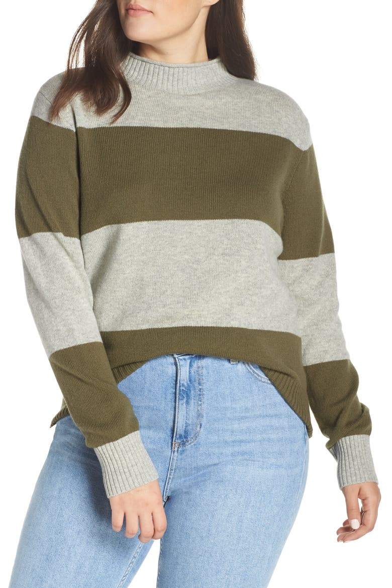 1988 Stripe Roll Neck Sweater, Alternate, color, HEATHER LIGHT IVORY BLACK