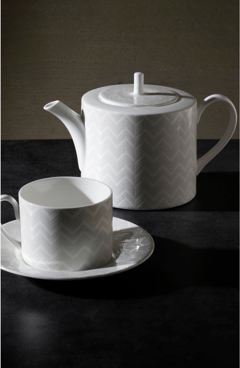 Missoni Home Tableware Tea Pot or Coffee Pot ZIG ZAG White diam. 4.75", H 4.5", Alternate, color, White