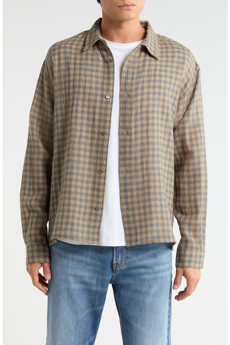 Plaid Wool Button-Up Shirt, Main, color, BLUE/ BEIGE PLAID