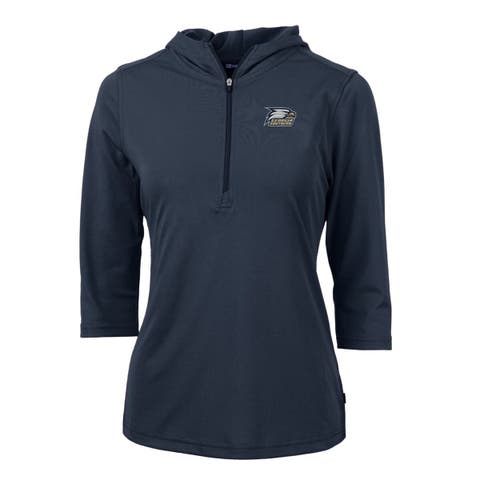 Women's Cutter & Buck Navy Georgia Southern Eagles Virtue Eco Pique Half-Zip 3/4 Sleeve Pullover Hoodie