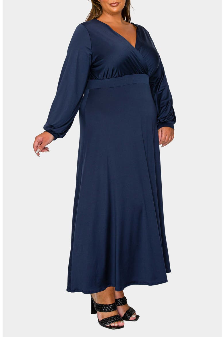 Sophia Surplice Neck Long Sleeve Satin Maxi Dress, Alternate, color, NAVY
