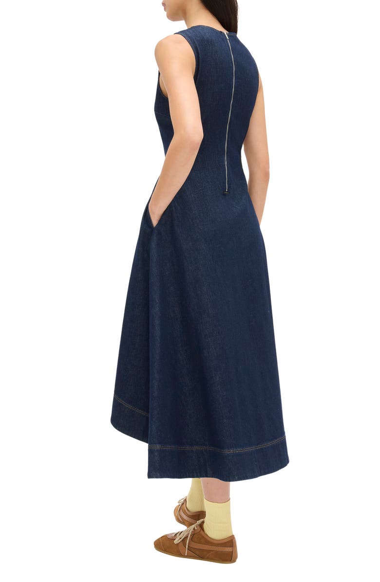 ALIGNE Liberty Asymmetric Sleeveless Stretch Organic Cotton Denim Midi Dress, Alternate, color, Indigo