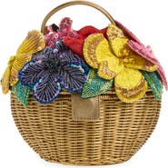 JUDITH LEIBER COUTURE Dorothy Basket Flower Bouquet Woven Rattan Top Handle Bag