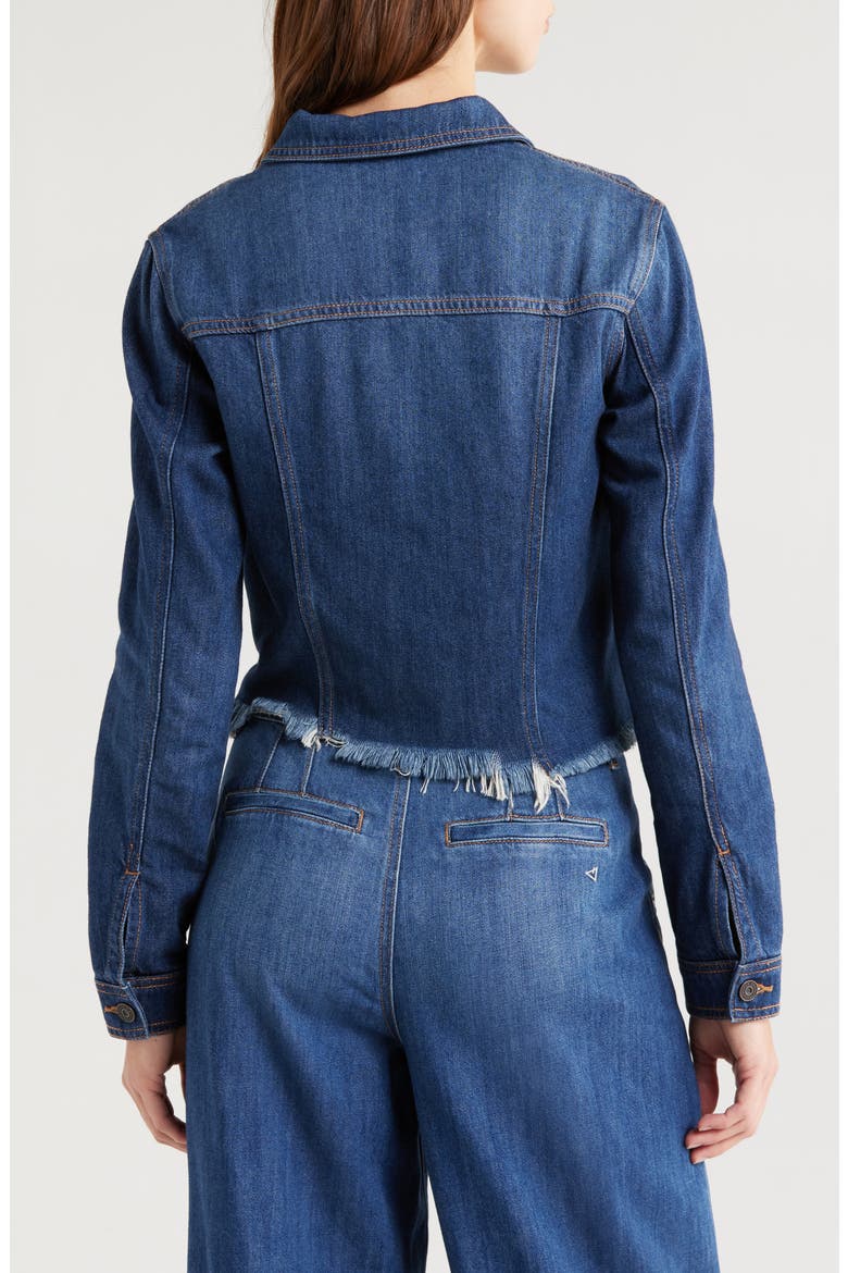Frayed Denim Crop Jacket, Alternate, color, DARK WASH