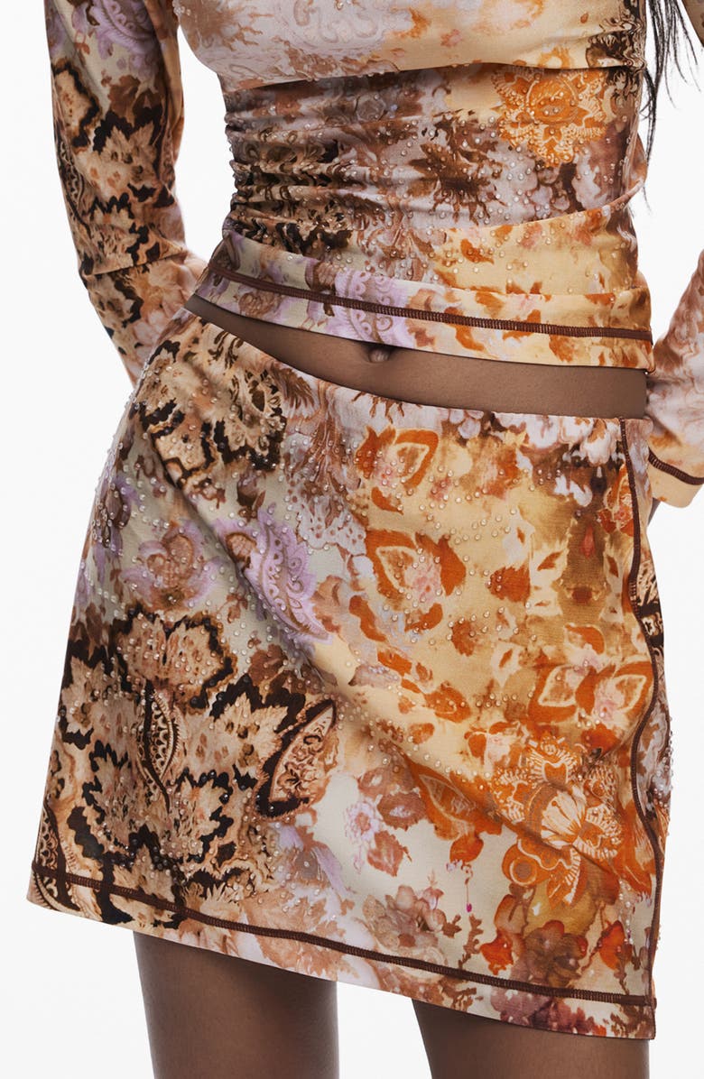 Desigual Textured Floral Pull-On Miniskirt, Alternate, color, Orange