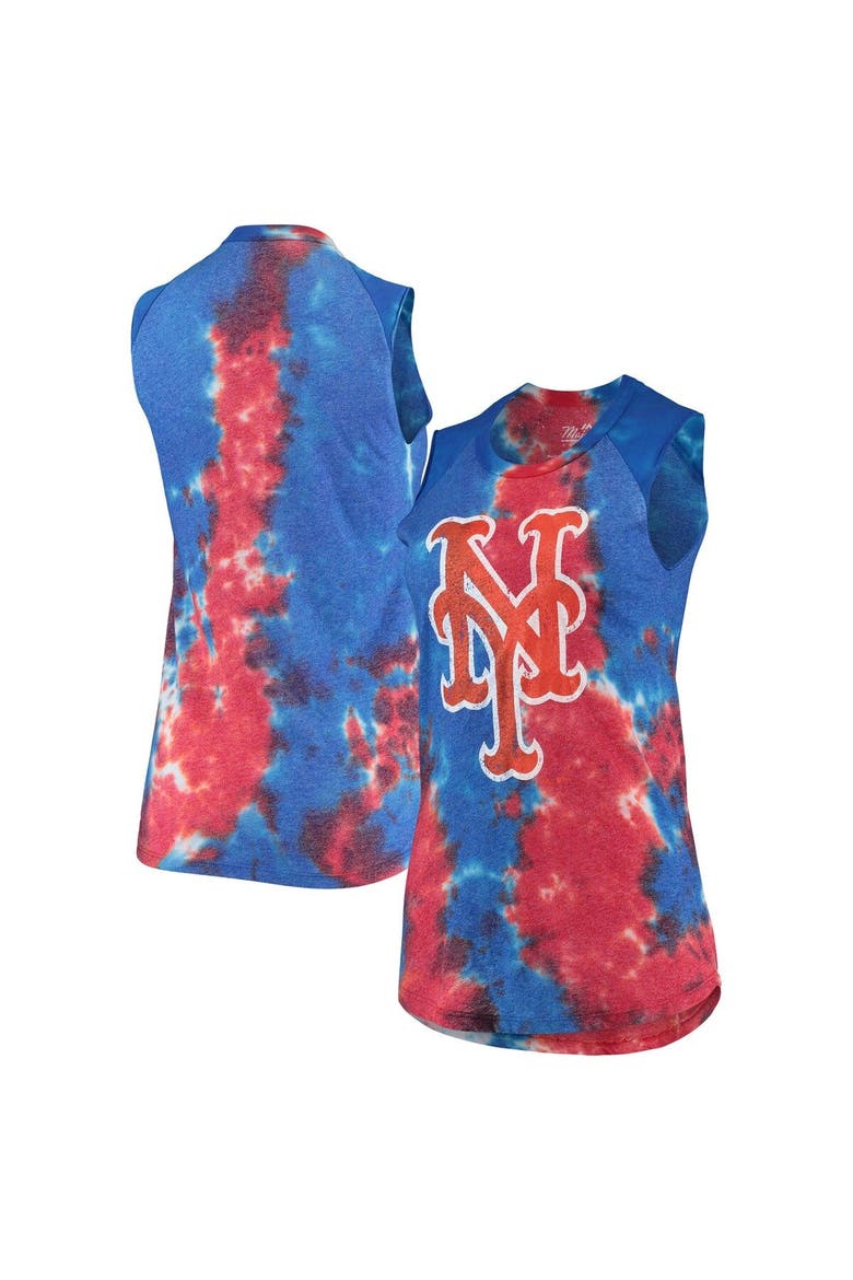 Women's Majestic Threads Red/Blue New York Mets Tie-Dye Tri-Blend Muscle Tank Top, Main, color, Red