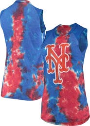 Majestic Threads Women's Majestic Threads Red/Blue New York Mets Tie-Dye Tri-Blend Muscle Tank Top