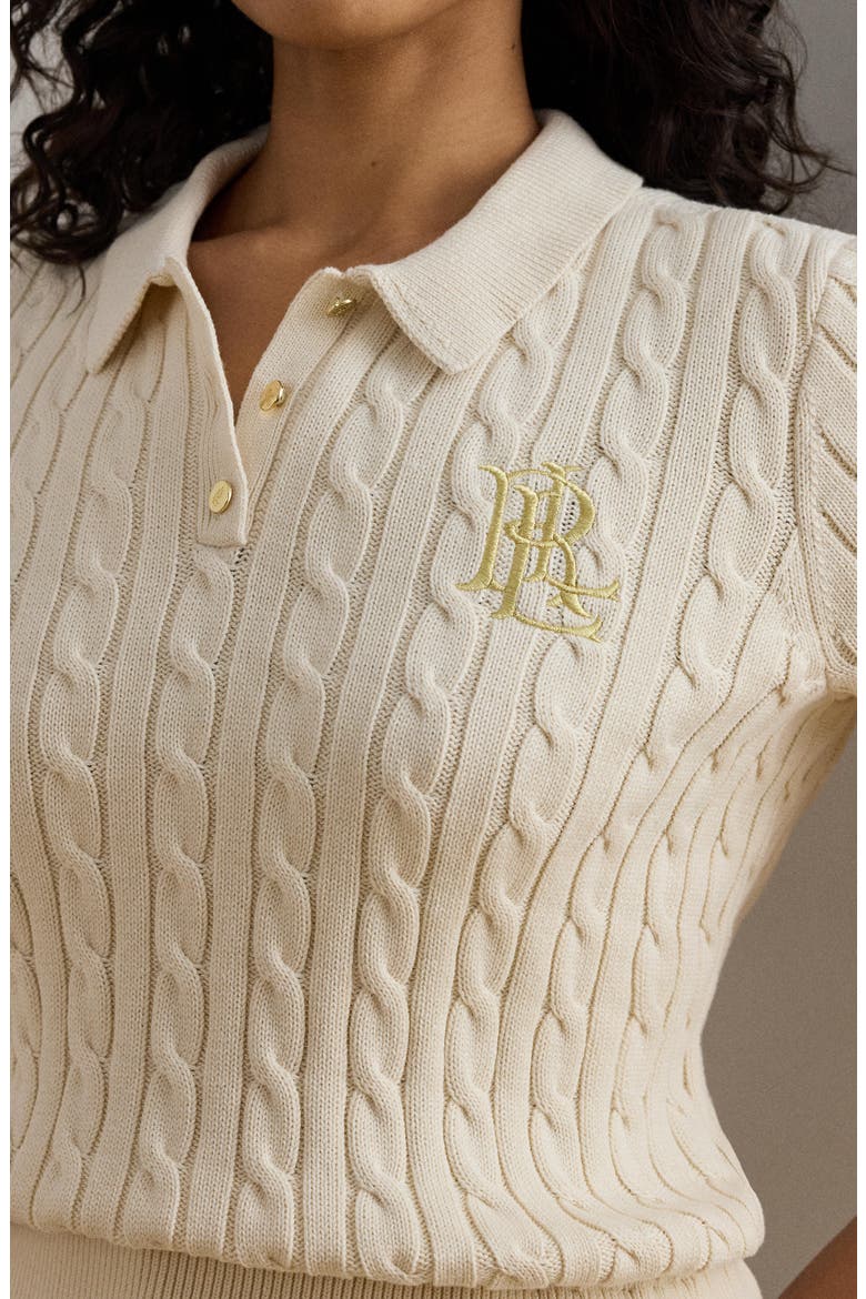 Embroidered Logo Cotton Polo Sweater, Alternate, color, MASCARPONE CREAM