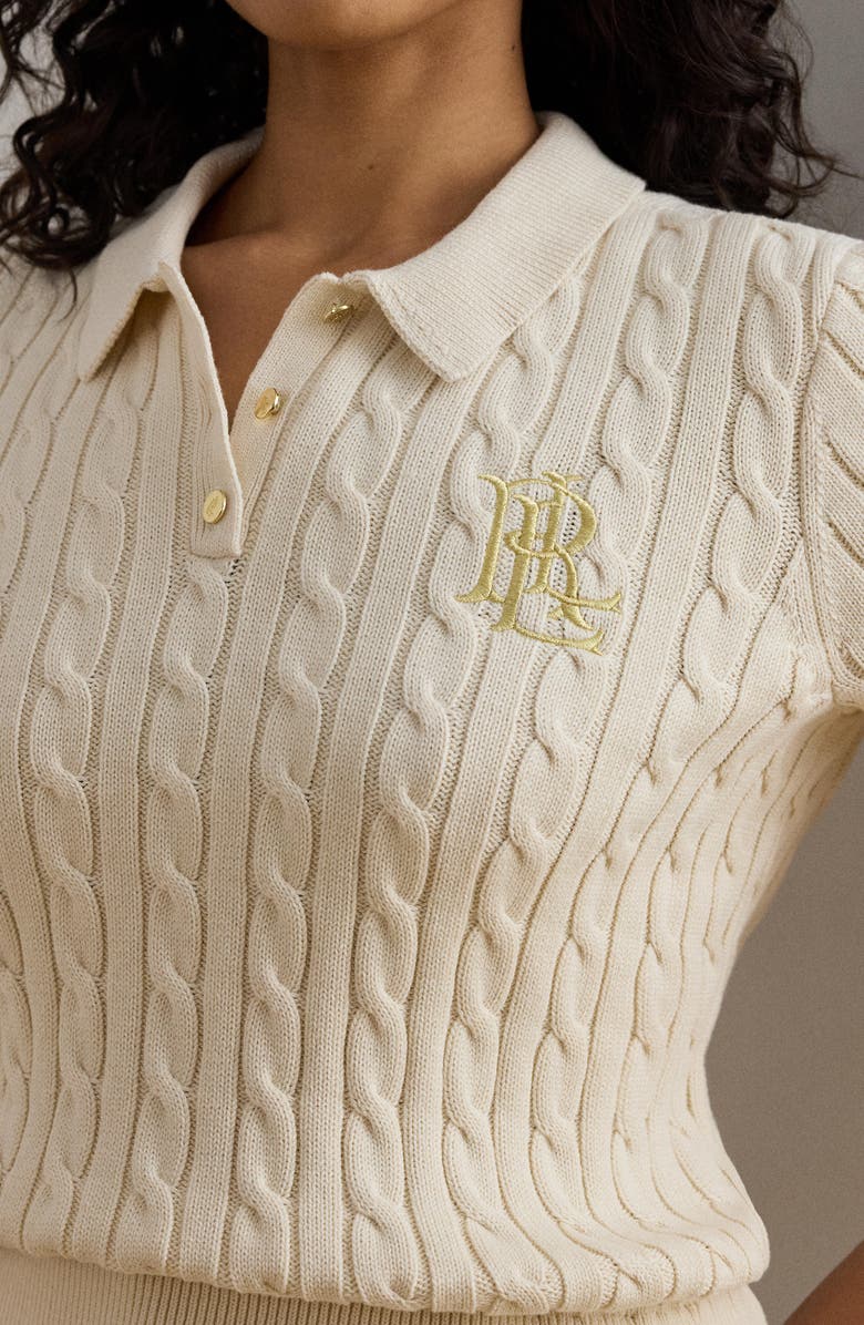 Lauren Ralph Lauren Embroidered Logo Cotton Polo Sweater, Alternate, color, Mascarpone Cream