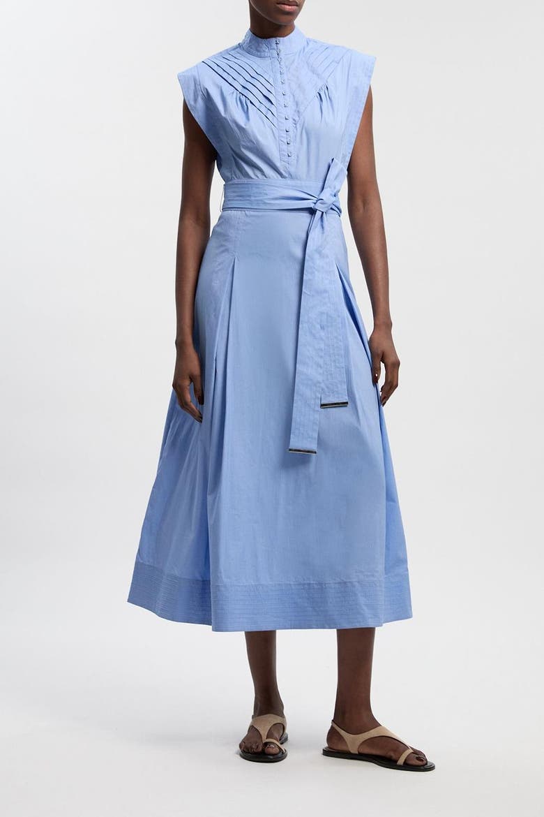 Cotton Tie Waist Midi Dress, Alternate, color, Blue