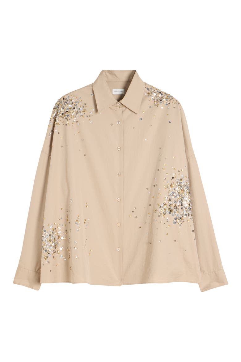 Firework Embroidered Cotton Poplin Button-Up Shirt, Alternate, color, SAND