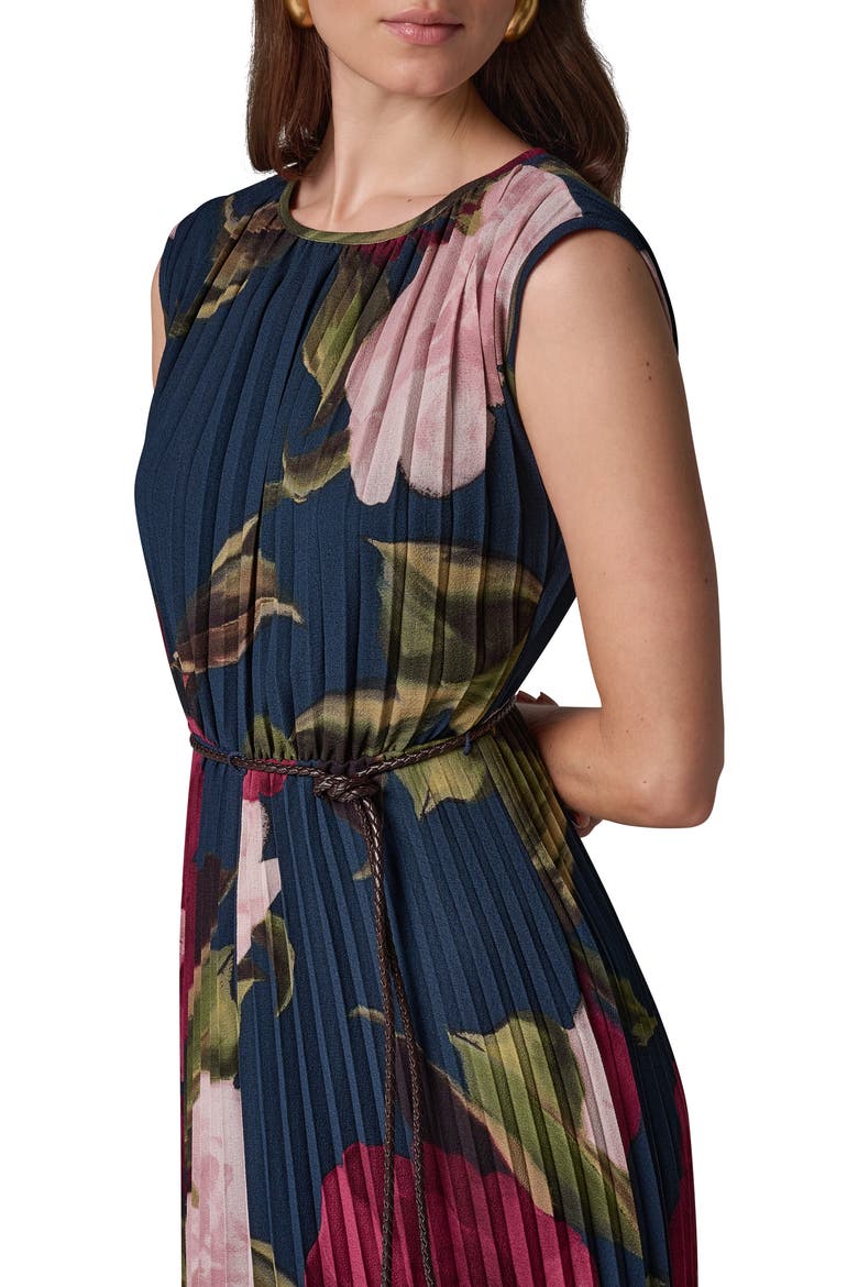Floral Print Pleated Sleeveless Dress, Alternate, color, NAVY