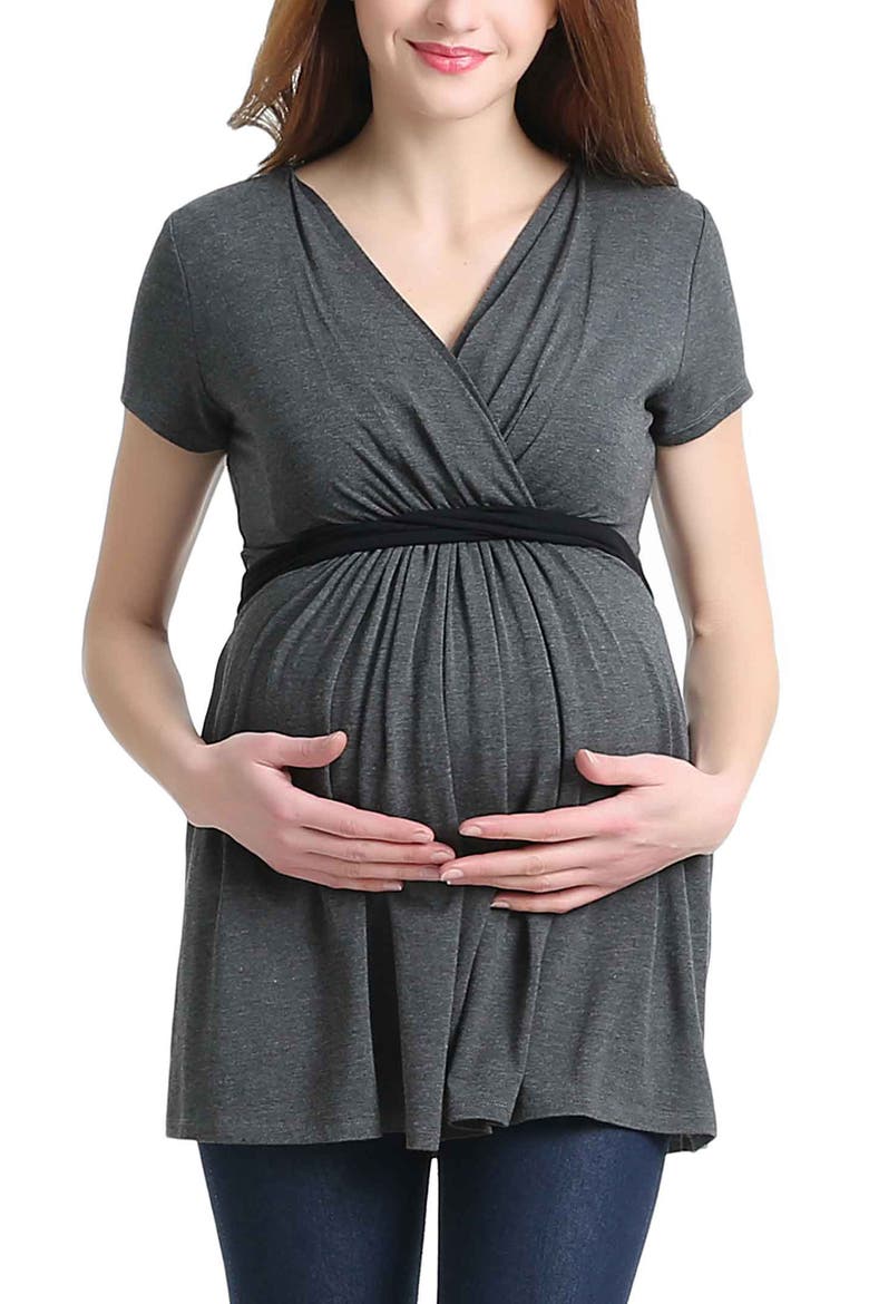 Maternity Nursing Colorblock Tunic Top, Main, color, Gray