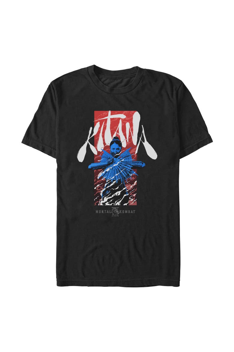 Men's Mortal Kombat II Kitana Classic Steel Fan Pose  Graphic T-Shirt, Main, color, Black: Kitana Blue