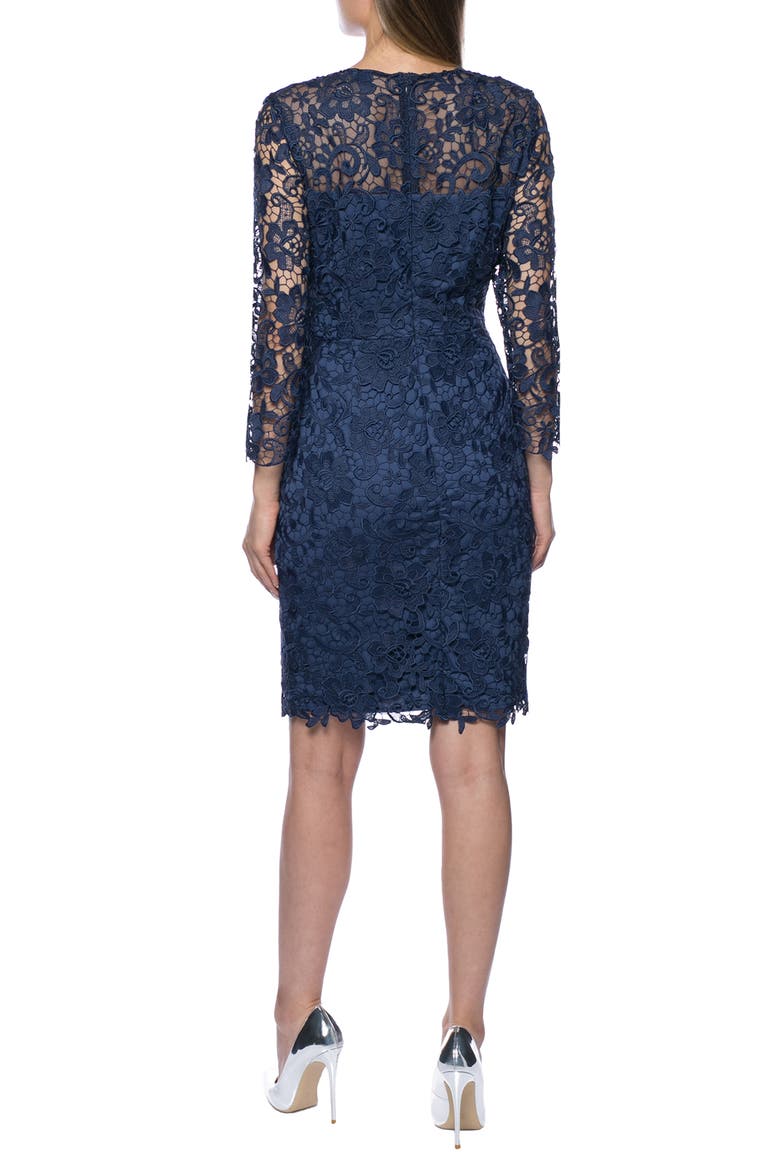Jewel Neck Three-Quarter Sleeve Lace Beaded Waist Cocktail Dress, Alternate, color, NAVY