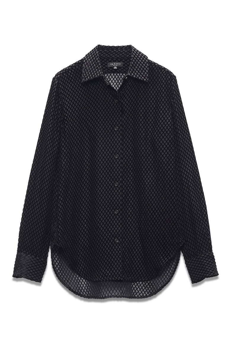 Lila Velvet Burnout Button-Up Shirt, Alternate, color, BLACK