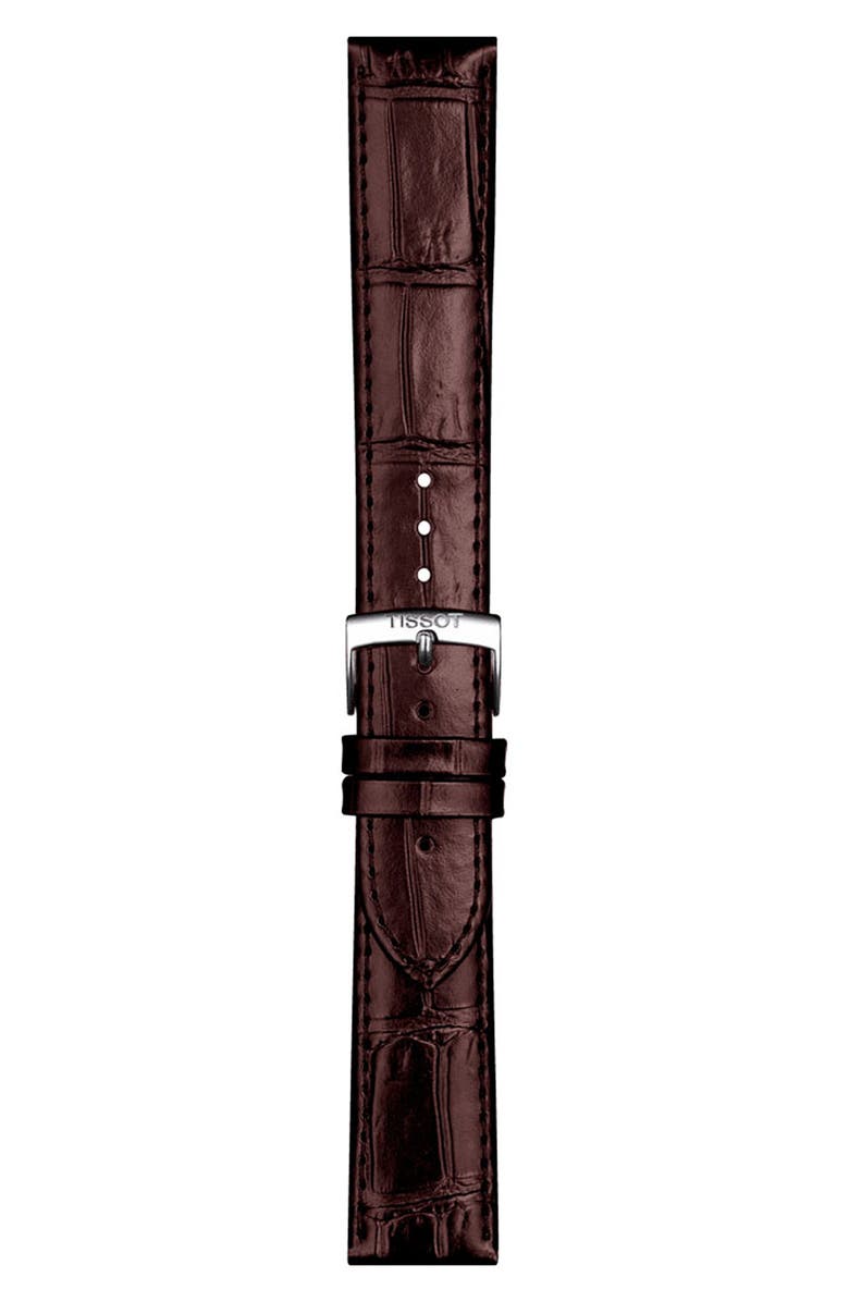 Tissot 20mm Croc Embossed Leather Watchband, Main, color, Brown/ Silver