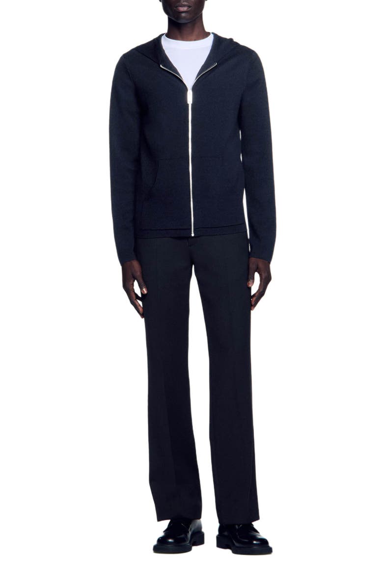 SANDRO Zipped cardigan with hood, Alternate, color, Black