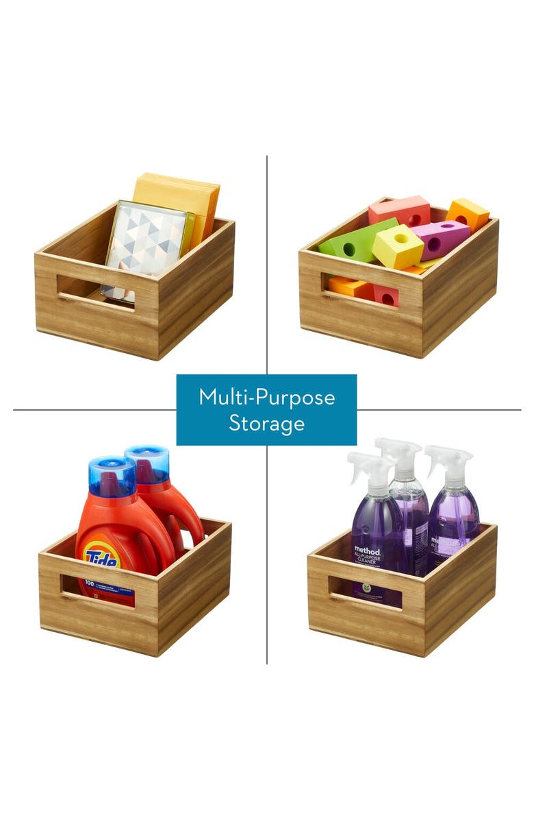 iDesign Acacia Wood Pantry Storage Bin with Handles, Alternate, color, Natural 4 Pack