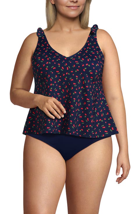 Chlorine Resistant V-neck Shoulder Tie Flutter Tankini Swimsuit Top