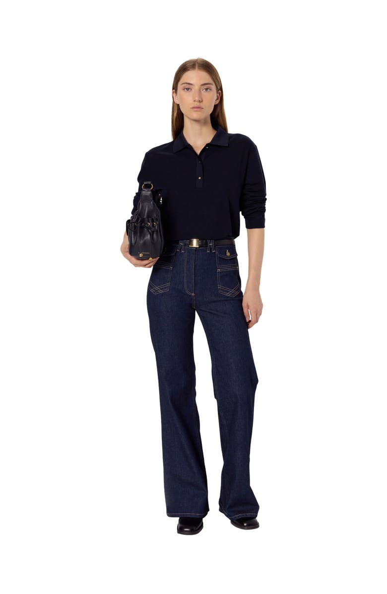 GERARD DAREL Hilary Long Sleeve Polo Shirt, Alternate, color, Navy Blue