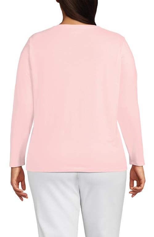 Lands' End Plus Size Relaxed Supima Cotton Long Sleeve V-neck T-shirt In Pink