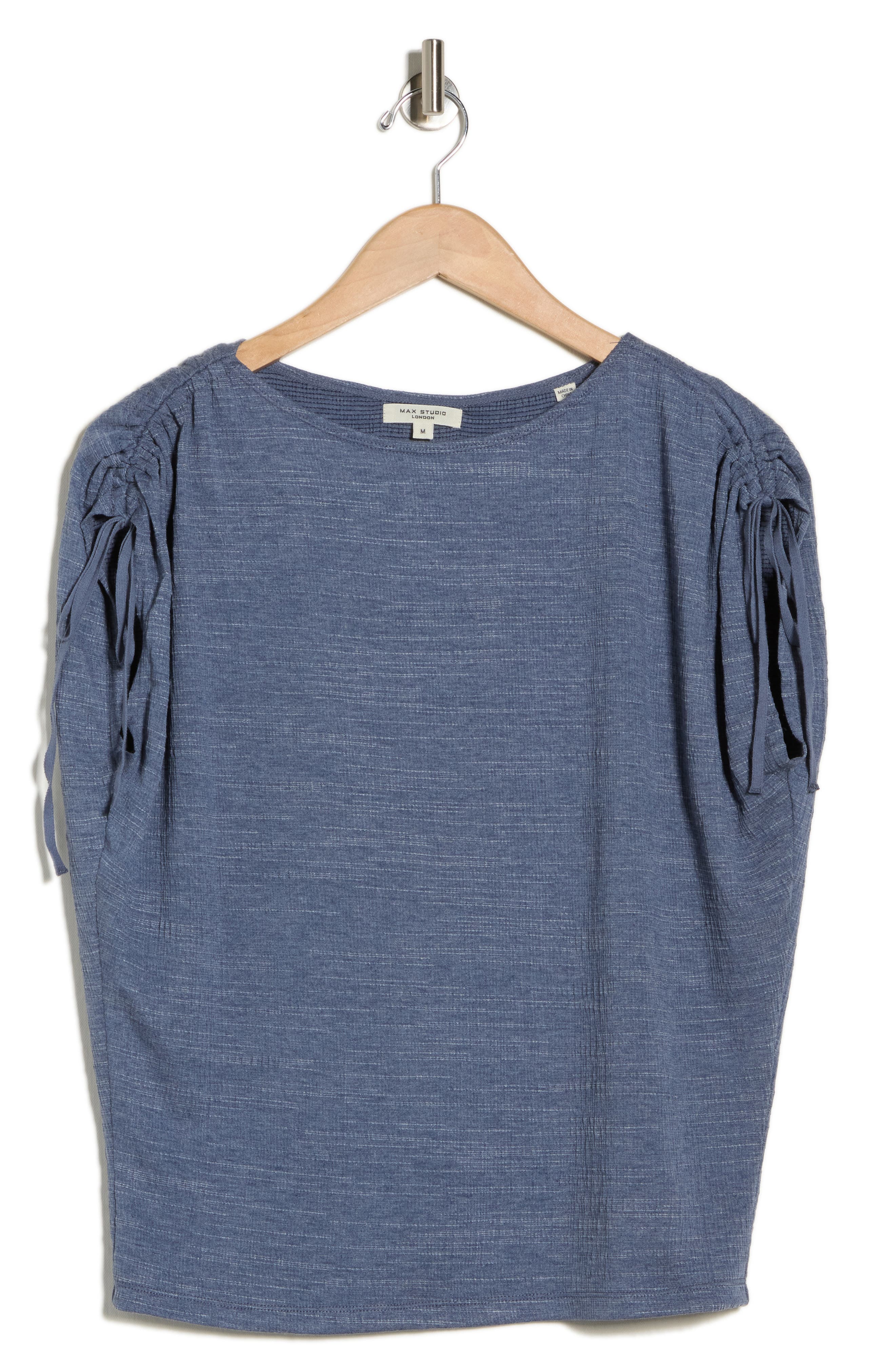 Max Studio Ruched Shoulder Top In Blue