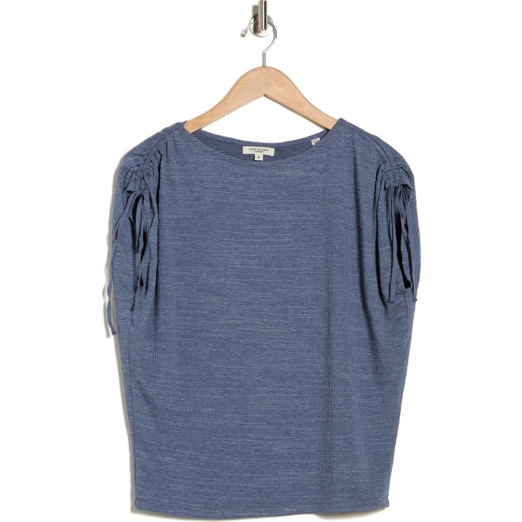 Max Studio Ruched Shoulder Top In Blue