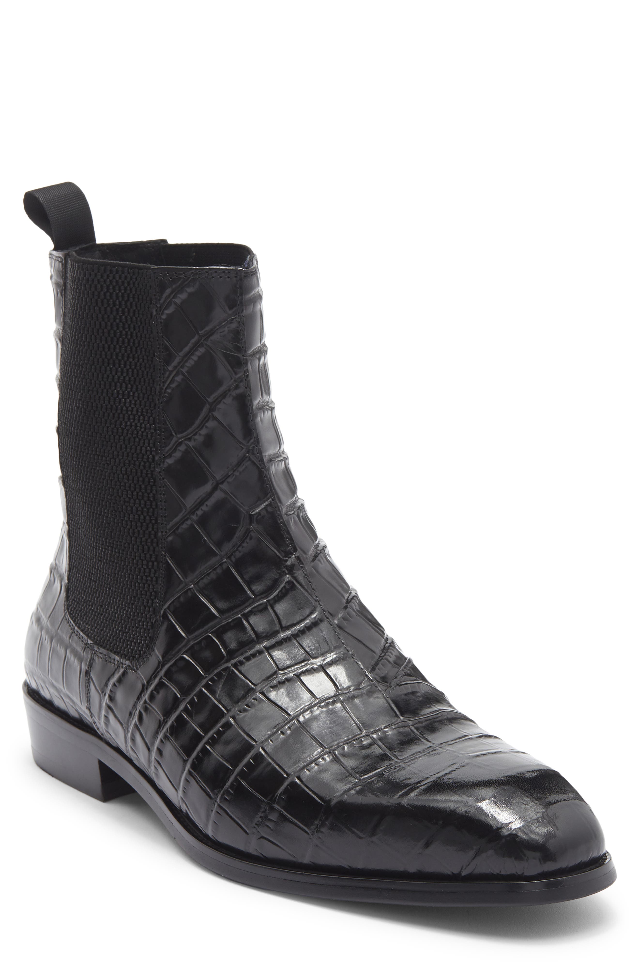 Maison Forte Enzo Croc Embossed Chelsea Boot, Main, color, Black