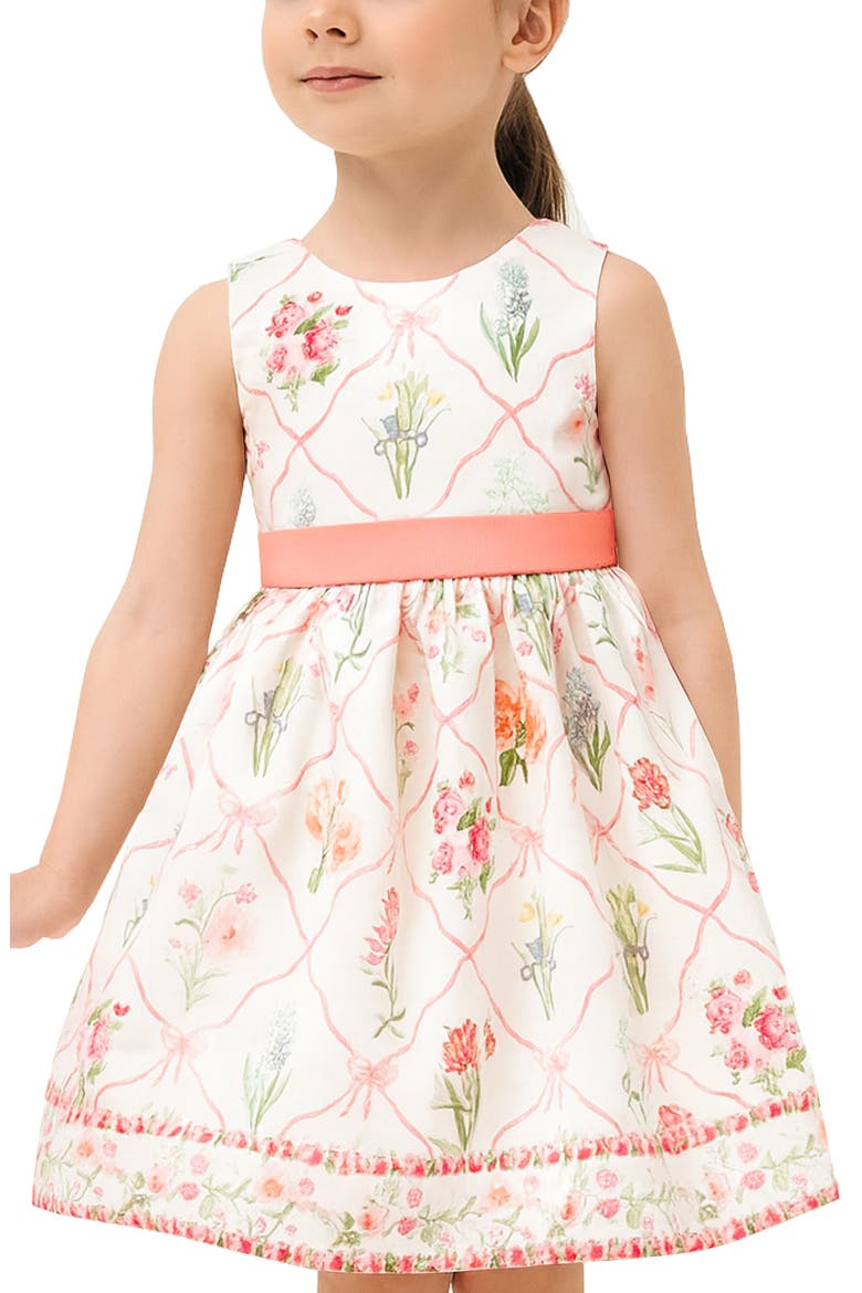 Kids' Border Print Mikado Party Dress, Alternate, color, IVORY MULTI