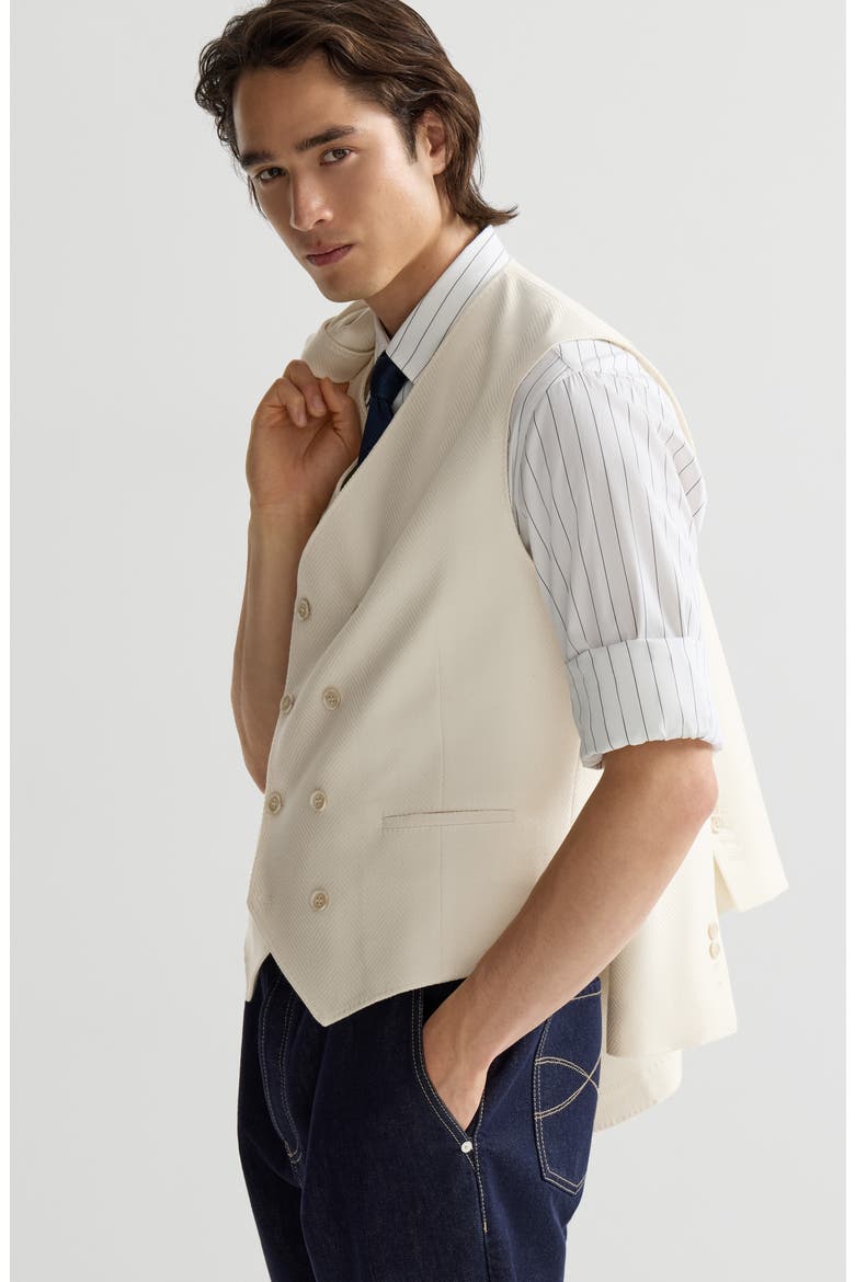 Virgin Wool And Cotton Chevron One-and-a-half Breasted Waistcoat, Alternate, color, Panama