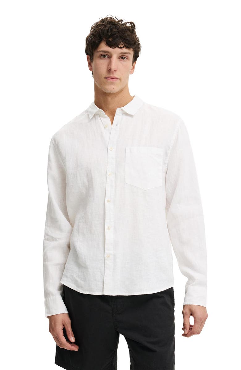 Cotton On Men's Relaxed Linen Long Sleeve Shirt, Alternate, color, White