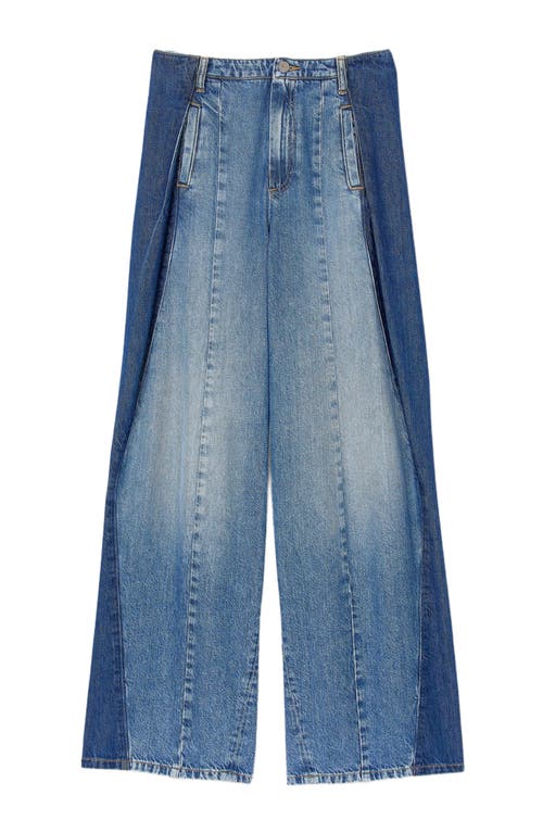 Sandro High Rise Contrast Panel Jeans In Blue Jean