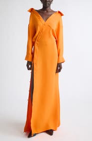 Balenciaga Long Sleeve Silk Cady Maxi Dress