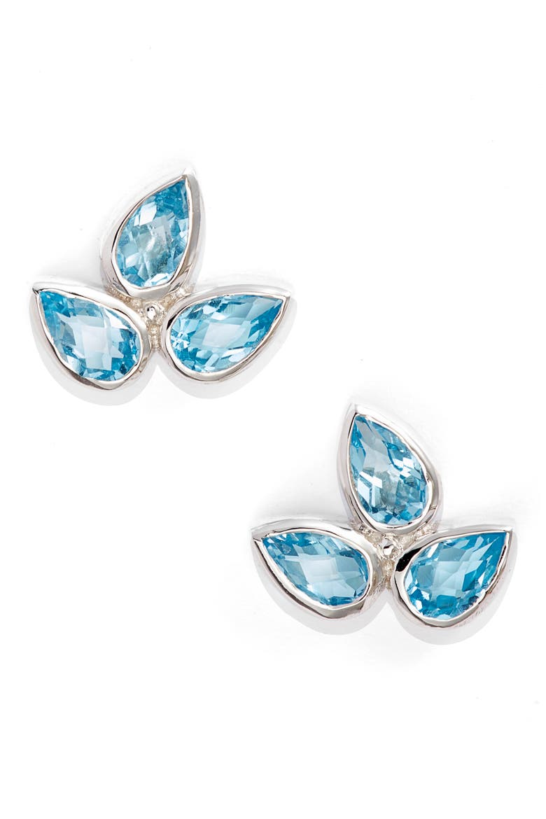 Micro Bouquet White Topaz Post Earrings, Main, color, BLUE TOPAZ