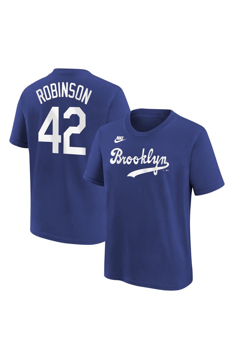 Nike Youth Nike Jackie Robinson Royal Brooklyn Dodgers Cooperstown Collection Name & Number T-Shirt, Main, color, 