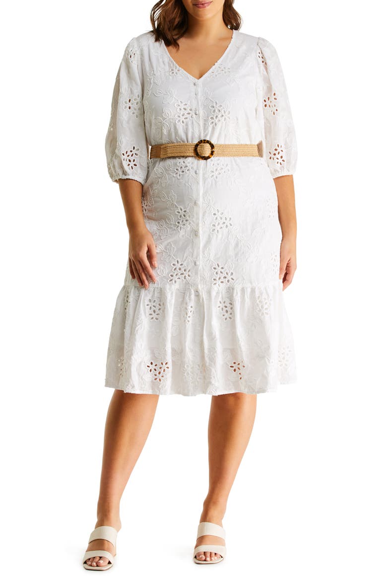 Siren Eyelet Belted Dress, Main, color, MILK
