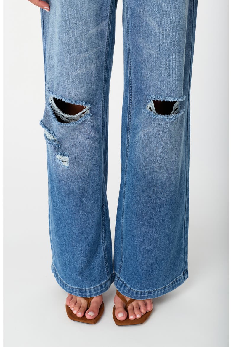 Ripped Low Rise Wide Leg Jeans, Alternate, color, MED/DARK WASH