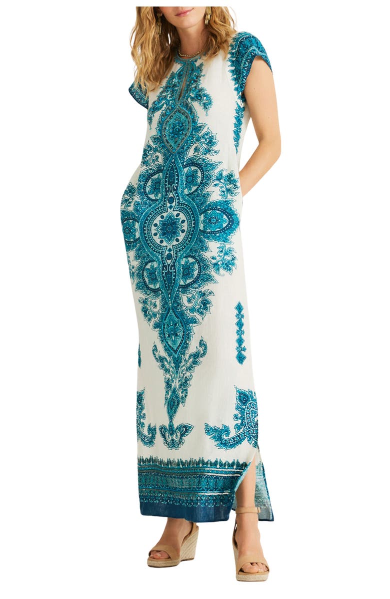 Calypso St. Barth Medallion Dress, Alternate, color, White Blue