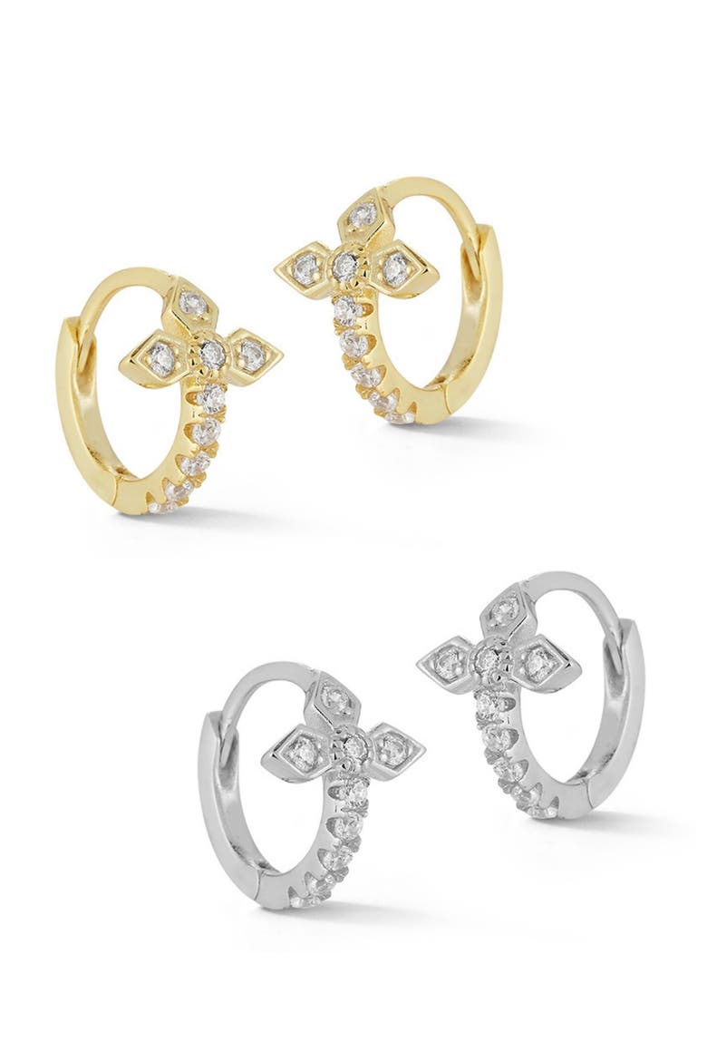 Set of 2 Pavé Cross Earrings, Main, color, GOLD